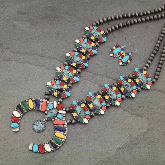 Jewelry - Western Faux Turquoise Squash Blossom Necklace Jewelry - Western Faux Turquoise Squash Blossom Necklace